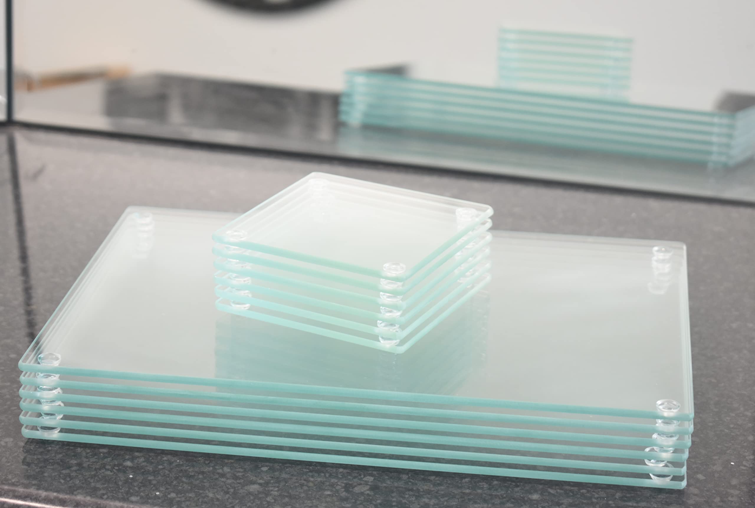 Deenz Clear Square Glass 10Cm Coasters Rectangle 20X30cm Placemats Dining Table Mats Kitchen Heat Resistant Luxurious Lifestyle Heavy Duty (6 Placemats)