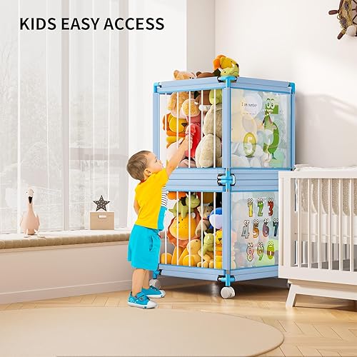 Miniatura 2 de Zoo de almacenamiento de animales de peluche para niños contenedor organizador de animales de peluche extra grande con tapa, acero inoxidable, caja