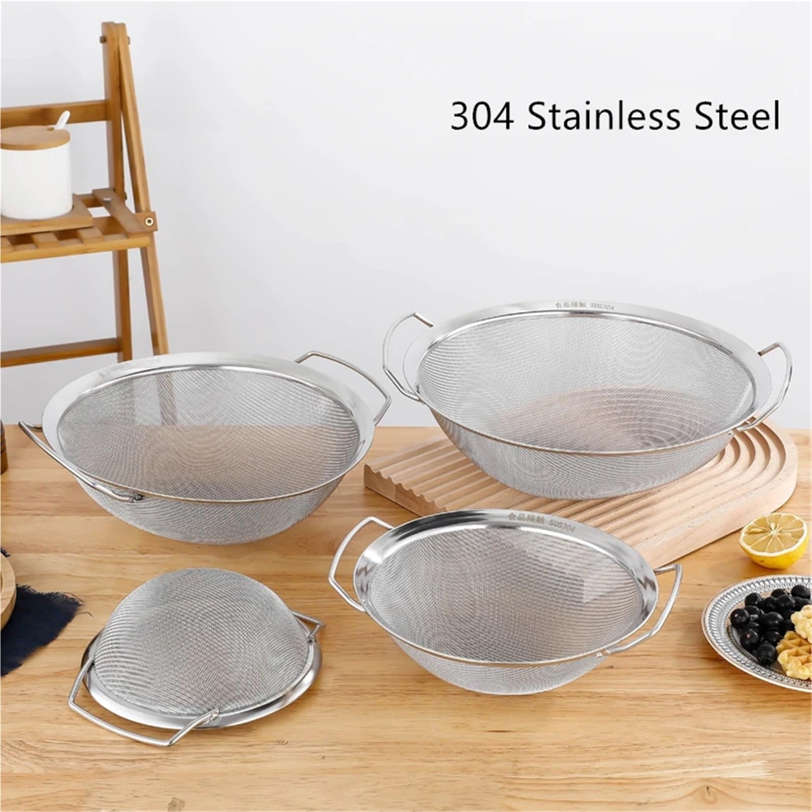 Filtros de acero inoxidable. Cesta coladora de malla fina de acero inoxidable con asas dobles, tamiz grande for jugo, harina de arroz, filtro de alimentos, escurridor, utensilio de cocina, colador de