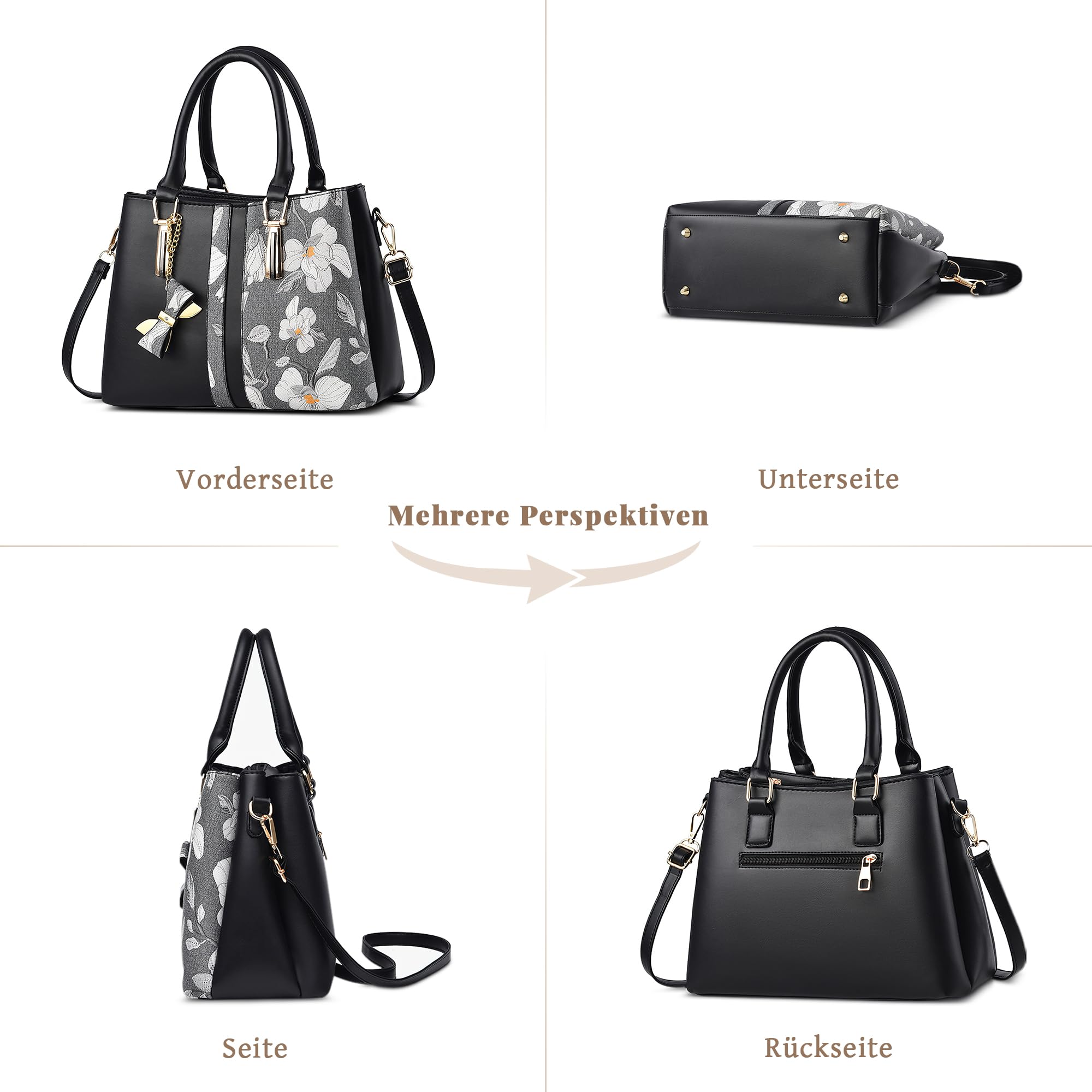 Handtasche Damen Mittelgroß, Elegante Henkeltasche mit Schleife