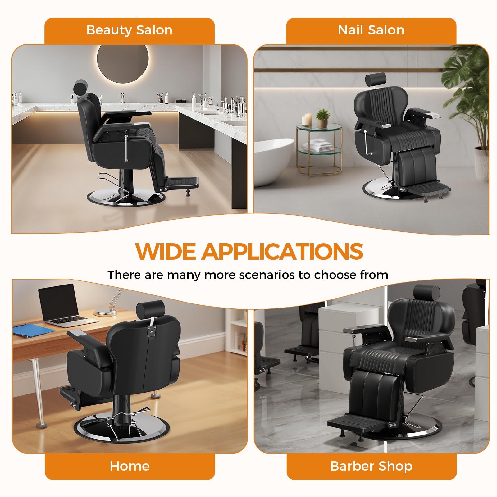 Sillón de Peluquería Silla de Peluquero Hidráulica Reclinable Barber 360° para Salón Professionale, 60 x 55 x 108-121 cm, Negro