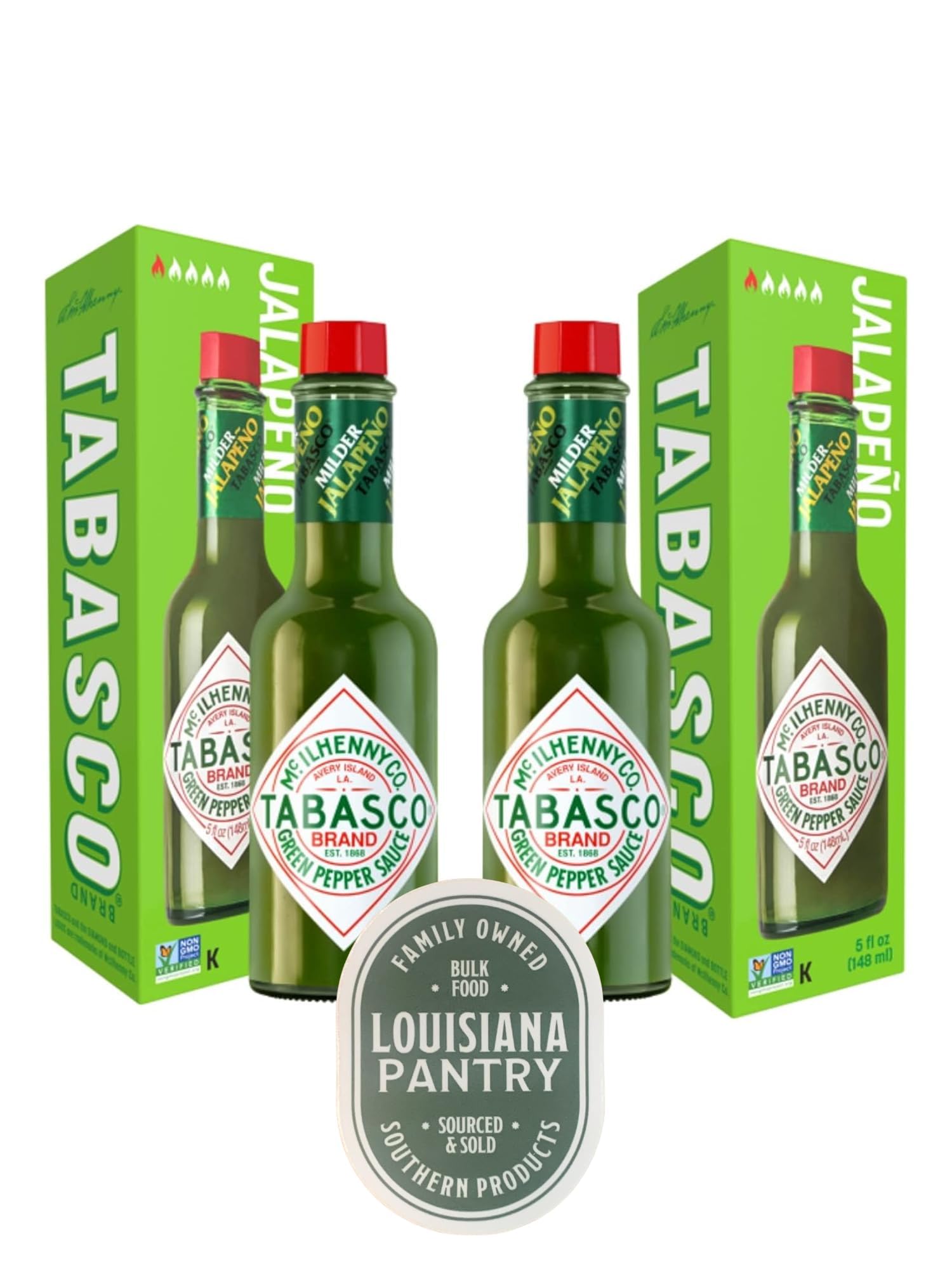 Tabasco 2 Pack Hot Sauce 5 oz Bottle Bundled by Louisiana Pantry (Green Jalapeno)