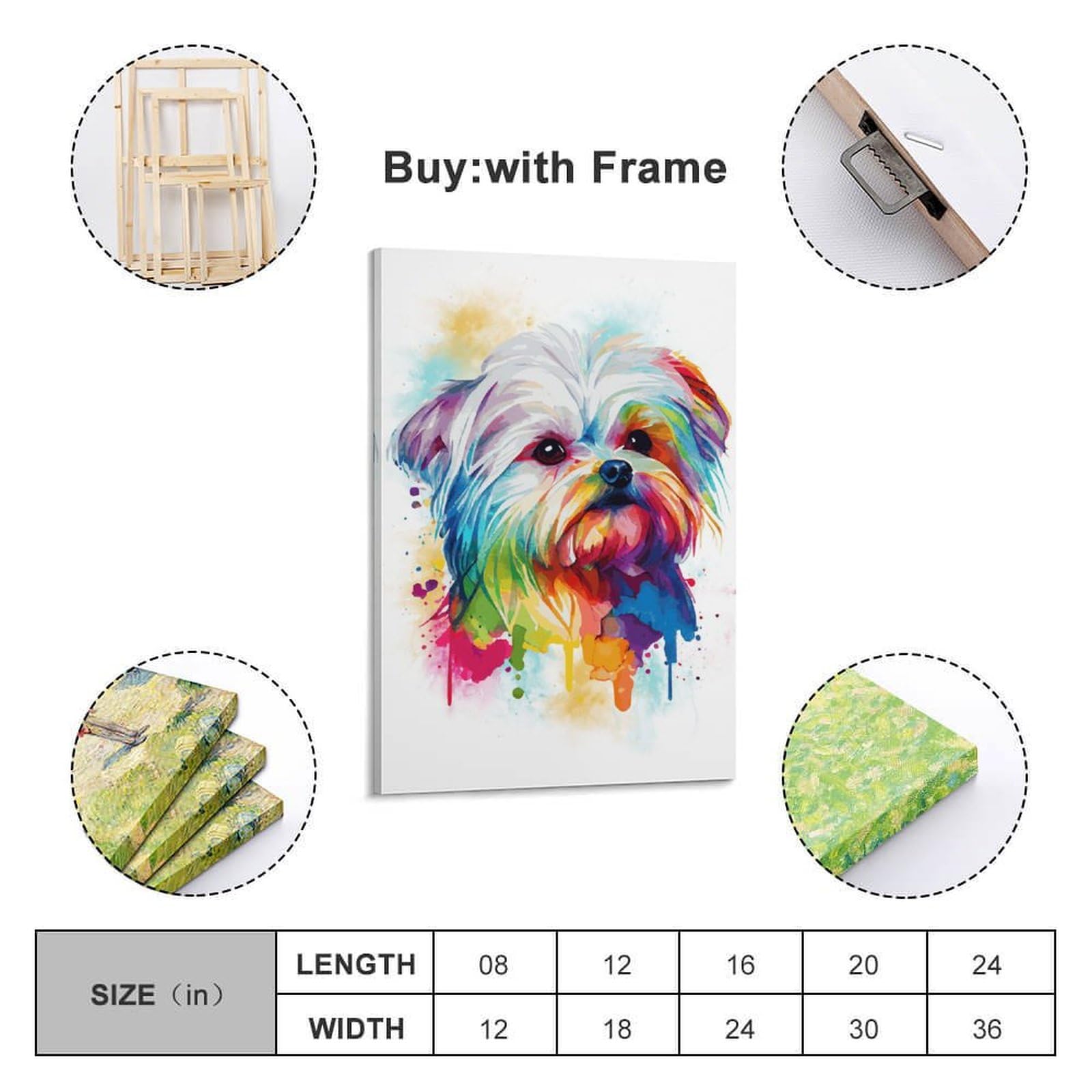 aaaaab Abstraktes Wanddekor-Poster mit Malteser-Hund, Leinwanddruck, modernes Leinwandbild, Wandbehang für Badezimmer, Wanddekoration, 50 x 75 cm