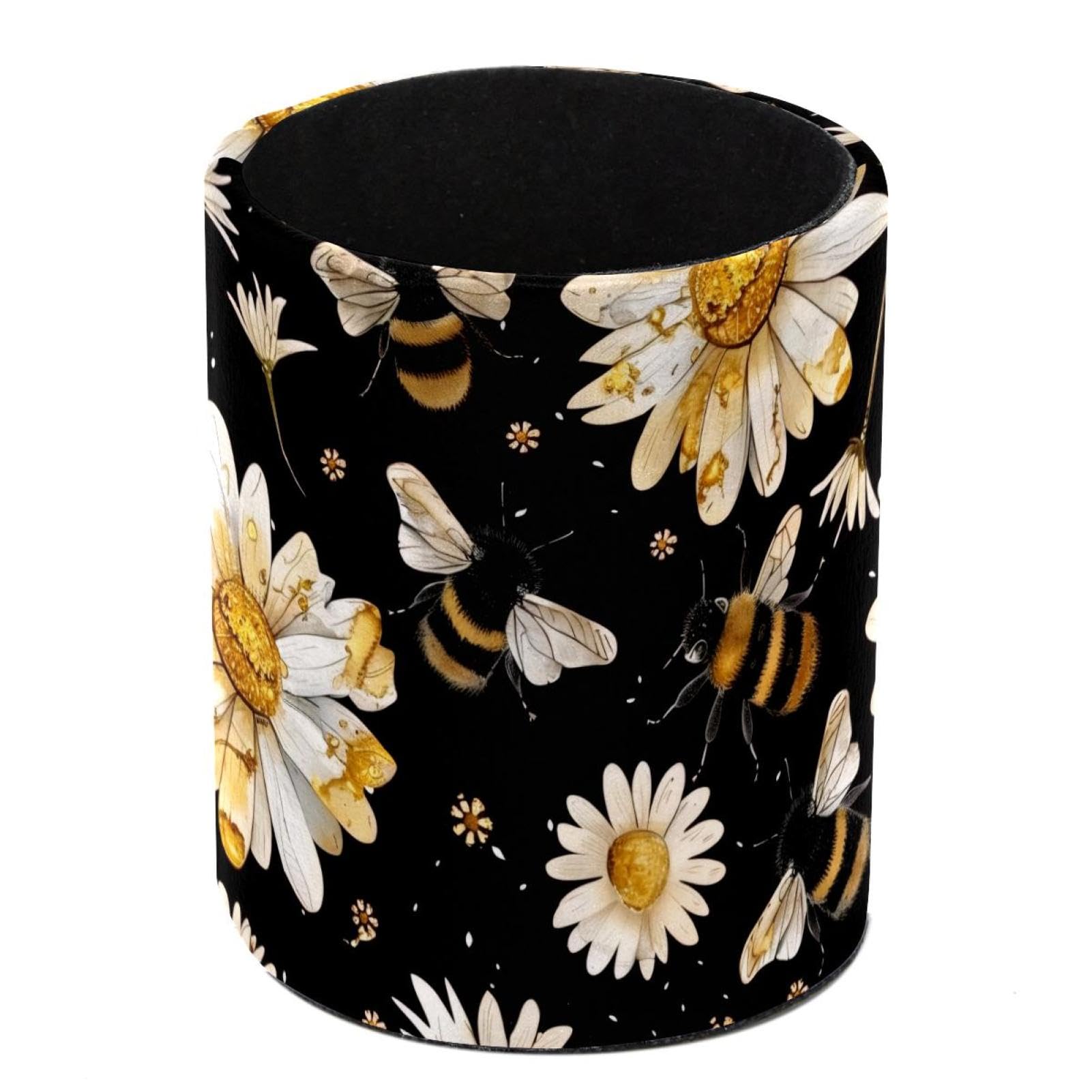 FWJZDSP Pencil Holder for Desk, Bee Daisy Flower Pen Holder Organizer, Large Capacity Pen Holder Makeup Brush Holders Desktop Office Supplies Storage Organizer