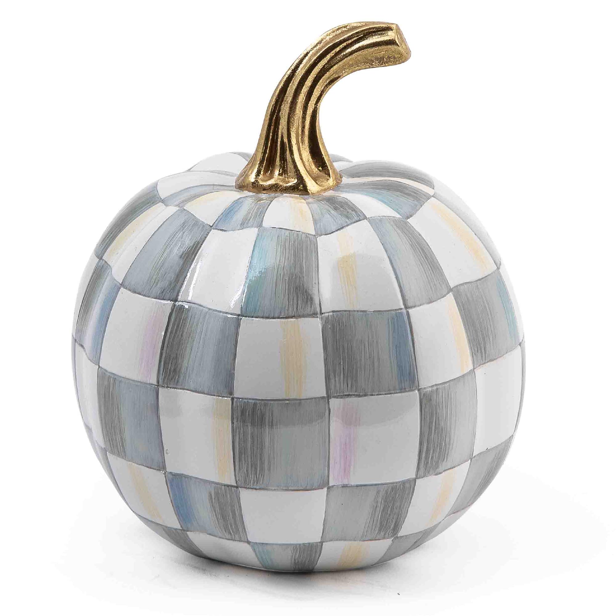 MACKENZIE-CHILDS Resin Pumpkin, Mini, Gray-and-White Sterling Check