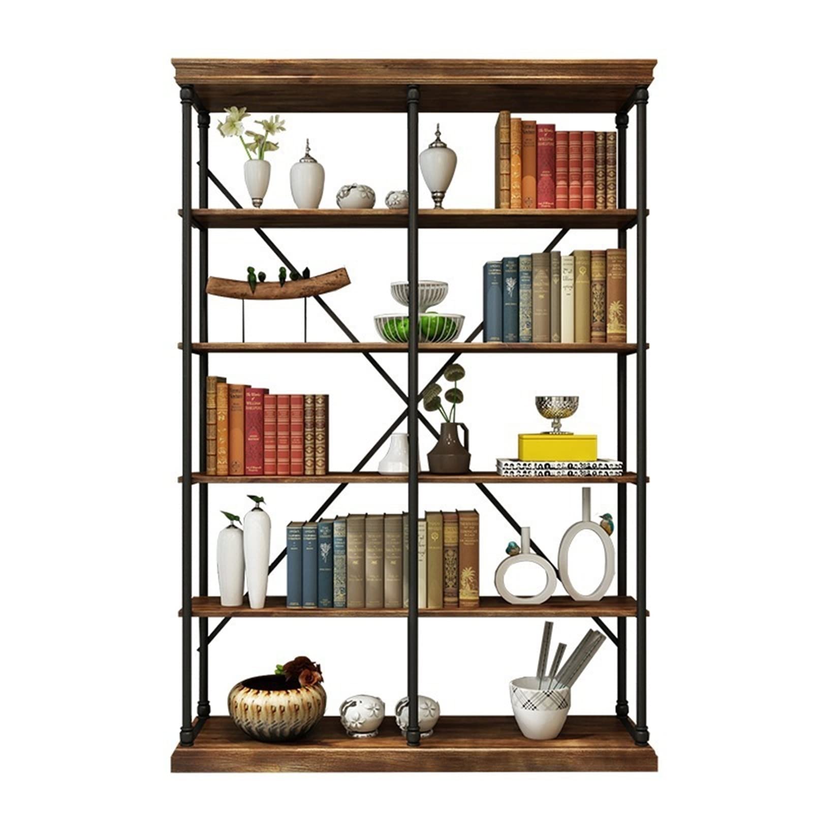 Vintage Wrought Iron Bookshelf Rack Floor To Ceiling Solid Wood