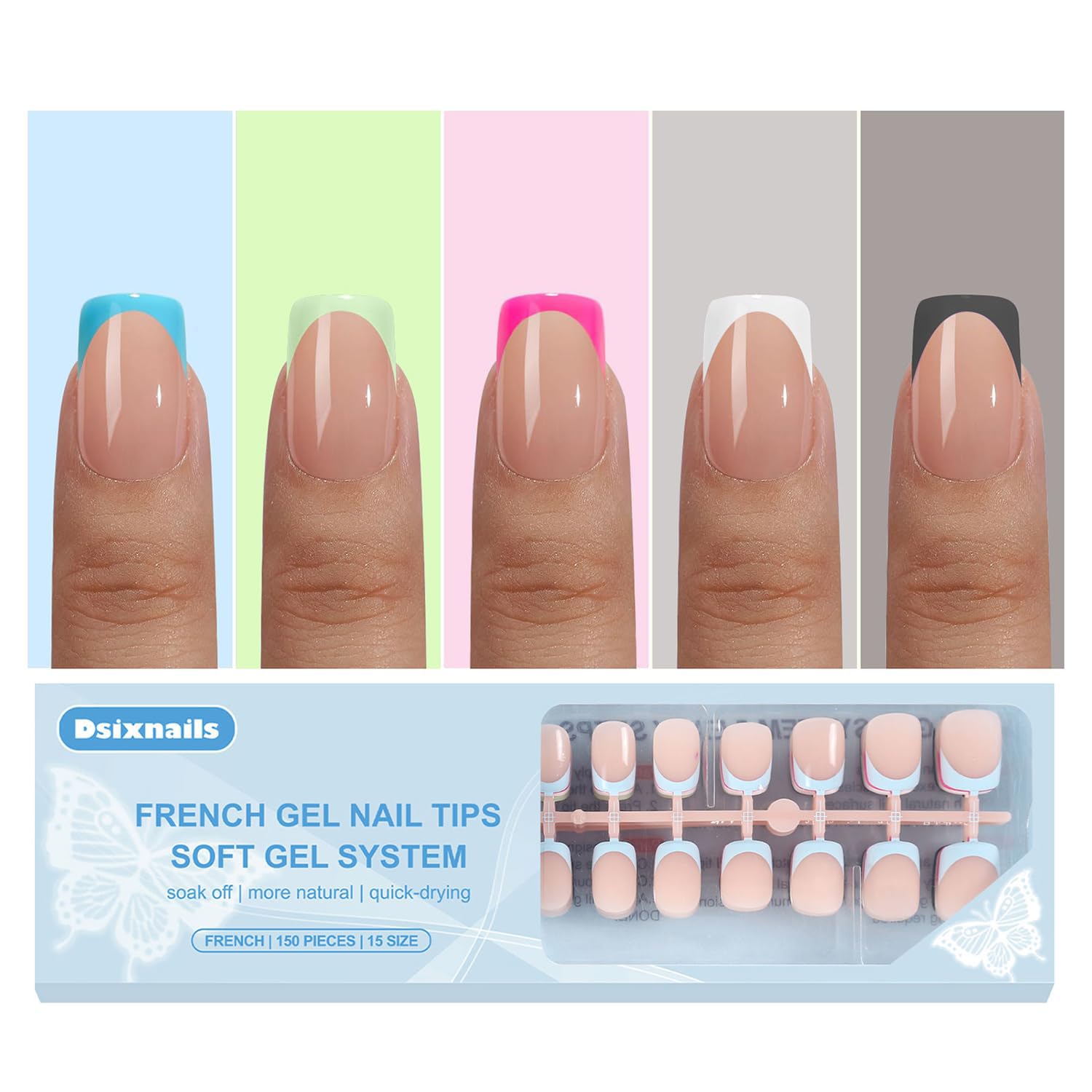 Photo 1 of Dsixnails French Tip Press on Nails, Short Square Gel Nail Tips, 150Pcs