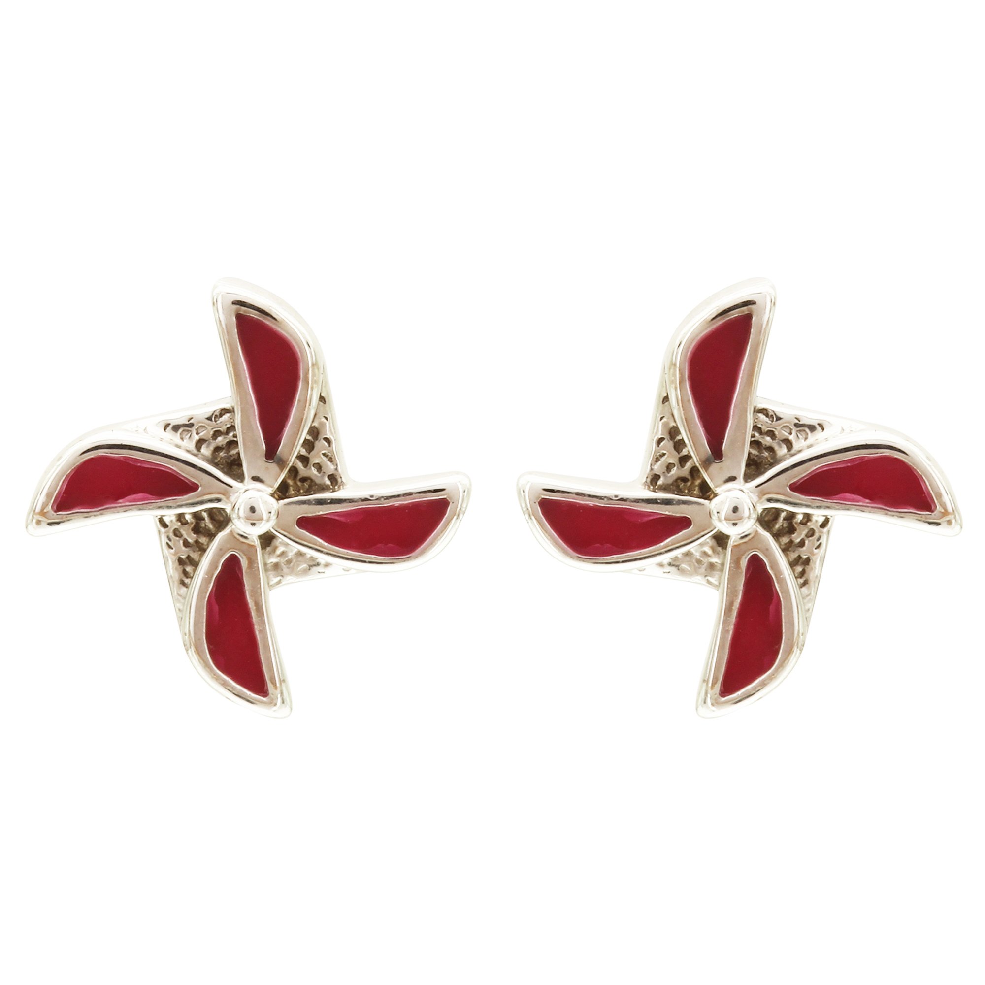 MAGS Silver Self Design Motif Theme Stud Earring for Girls (KEE-143, Pink)