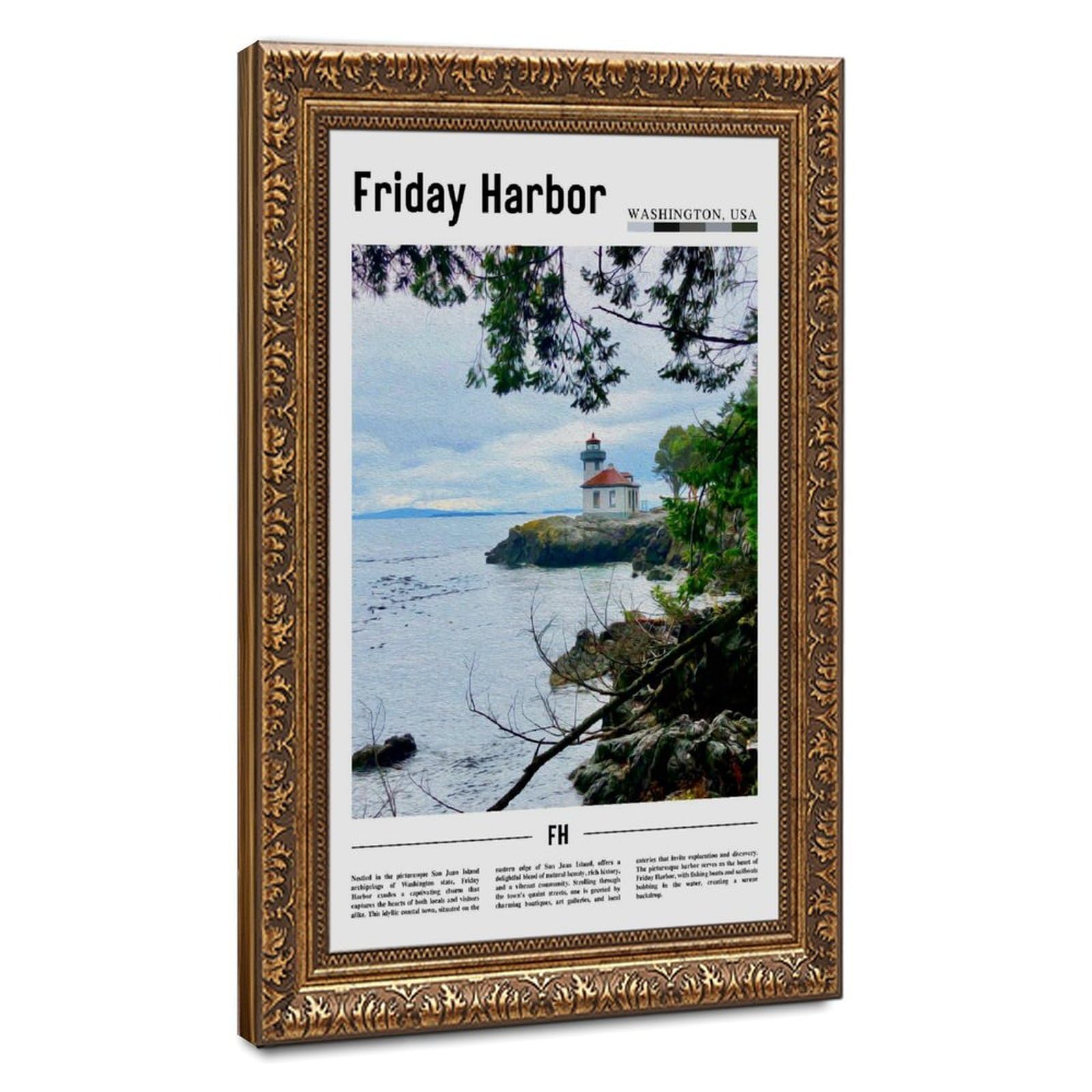 Wcyb Retro Gold Frame Friday Harbor Washington The United States Of America Scenery Travel Prints Posters Canvas Deco Paintings Wall Art For Office Living Room Hangable Fra