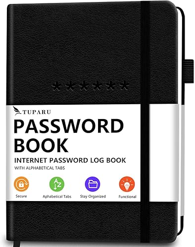Miniatura 22 de Libro de contraseñas con pestañas alfabéticas - Organizador de direcciones de Internet y contraseñas de tapa dura - Cuaderno de contraseñas