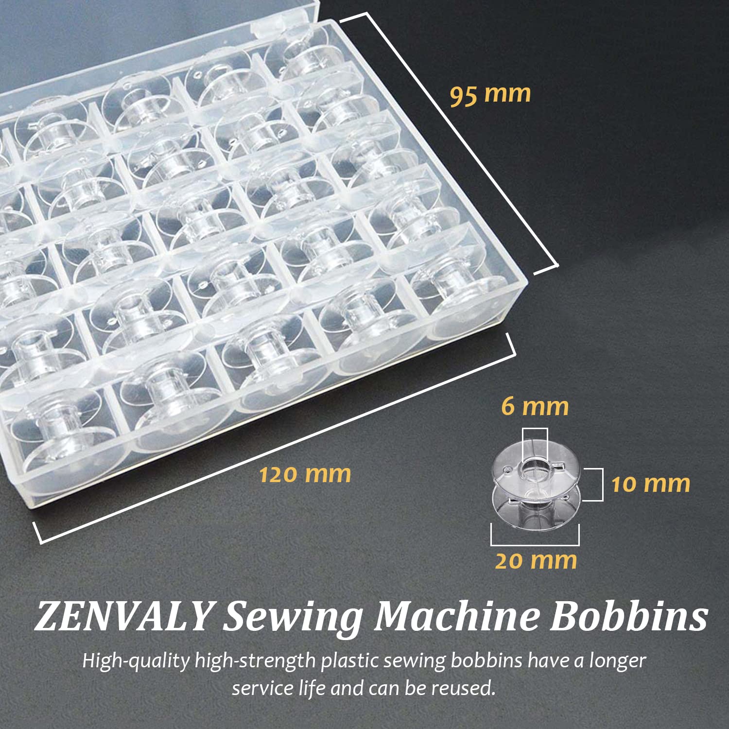 TCPENG 25 Bobine Per Macchina Da Cucire Universali Trasparenti - Altezza 11mm, Diametro 20mm, Foro 6mm Con Custodia - 2