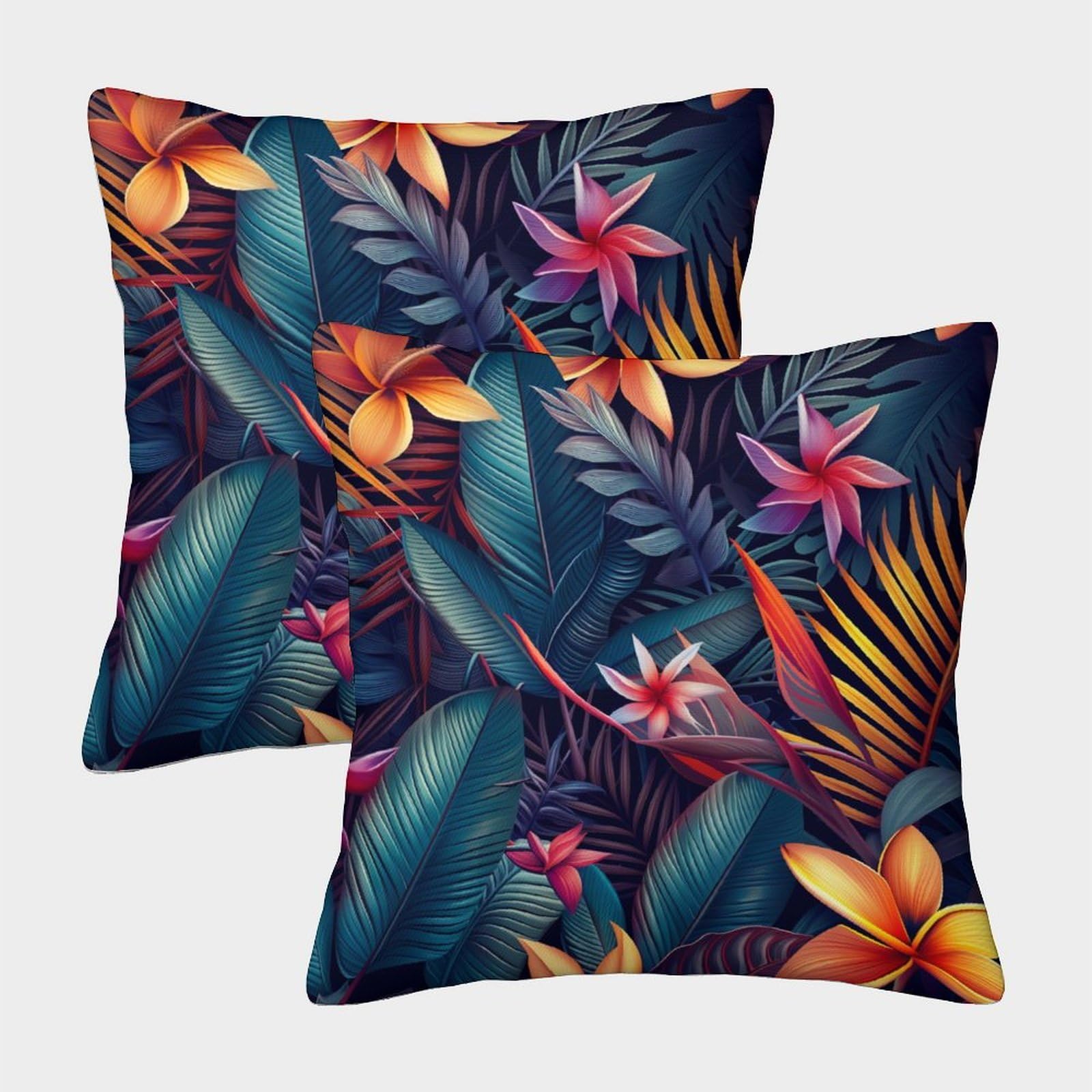 kaiyun 2 Pack Exotic Flowers,Tropical Leaves 3D Cushion Cover Pillow Cover Sofa Outdoor Decoration Square 50x50cm