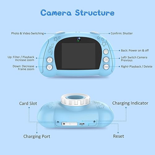 Miniatura 8 de Cámara para niños, cámara para niños de 3 a 12 años, cámara digital para niños y niñas, con tarjeta SD 32G, cámara para niños pequeños con pantalla