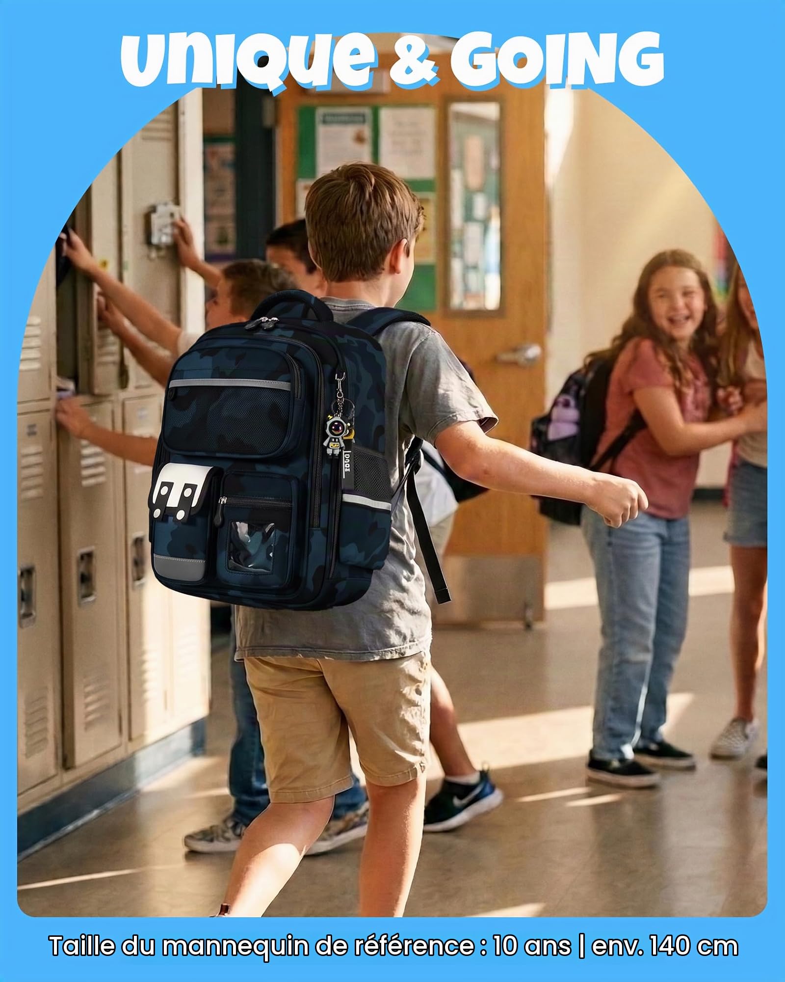 Amythe Sac à dos d'école pour garçon 1-5 classe avec réfléchissant pour l'école, Vert camouflage., Sac à dos tyrolien