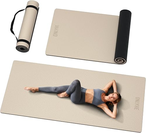 Tapete de yoga extra largo y ancho para hombres y mujeres altos, 2.992 x 1.283 x 0.276 in, TPE de alta densidad antideslizante en ambos lados,