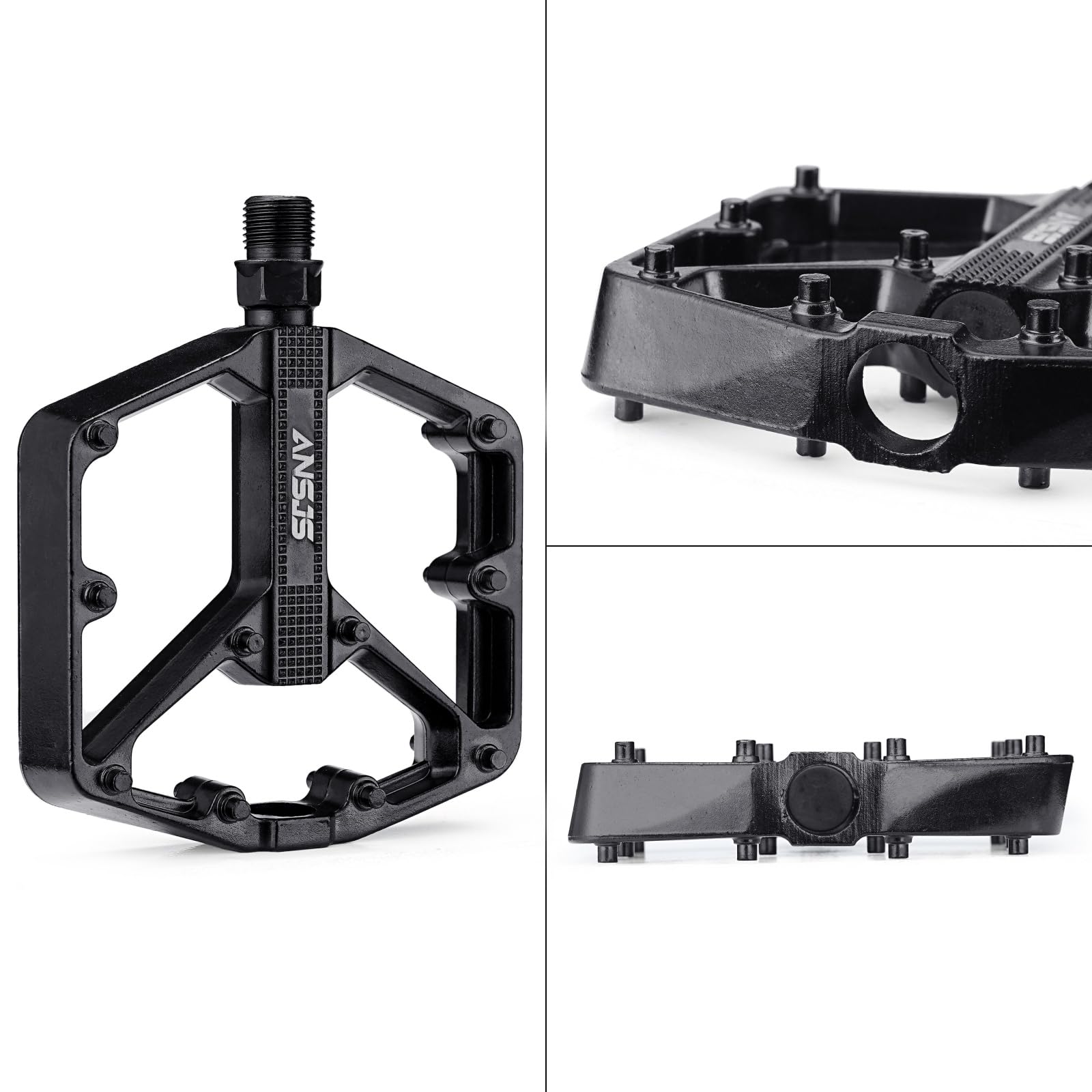 PLATT Pedali per bici da 9/16 in lega di alluminio, 3 cuscinetti, antiscivolo, ad alta resistenza, pedali piatti per mountain bike, bici da strada, BMX (1 paio