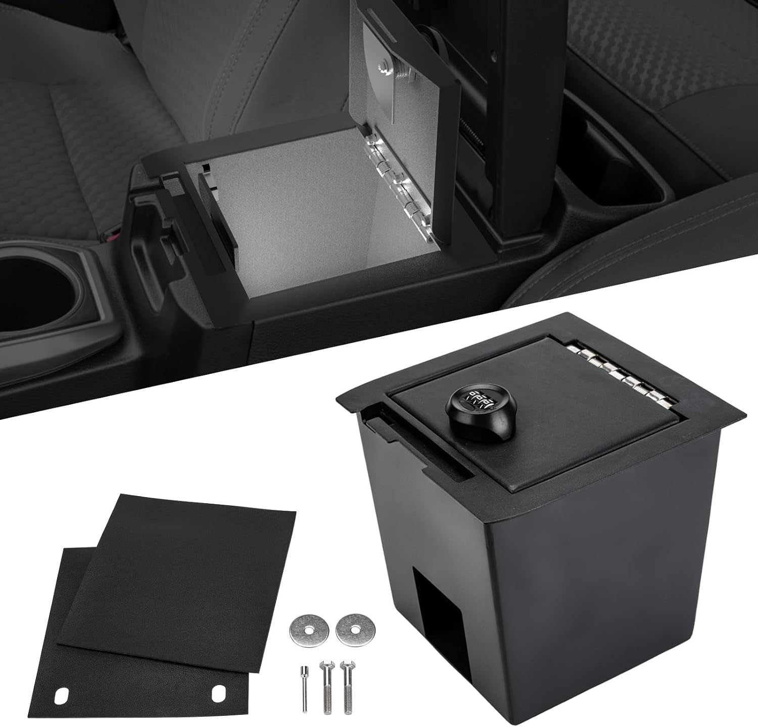 3mirrors Center Console Safe Gun Safe with Spring Hinges and LED Lights Compatible with 2016-2023 Toyota Tacoma Replacement for 00016-35986