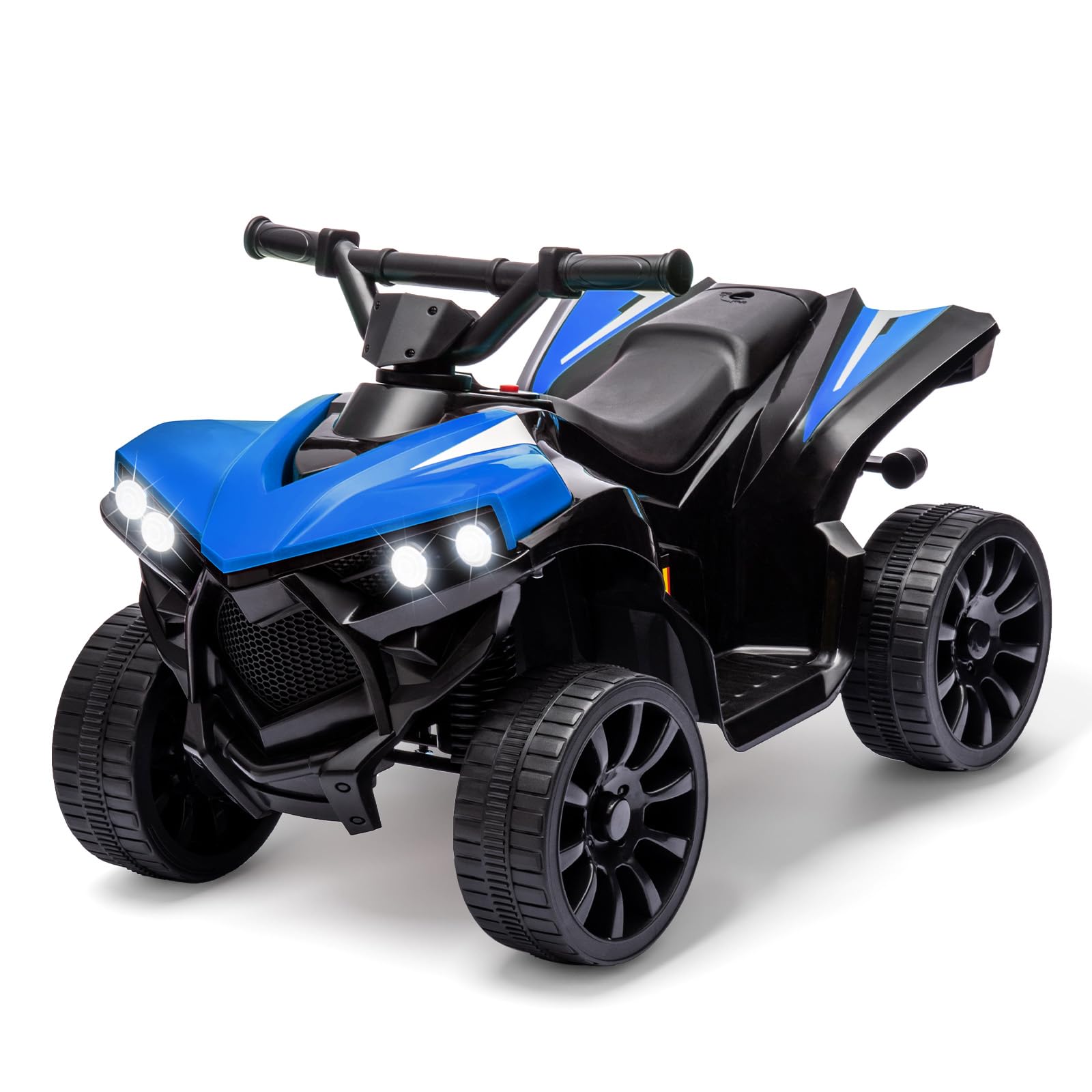 Kids 6V ATV, 4 Wheeler Ride on Quad Car Toy with LED Lights, Music, Foot Pedal & Wear-Resistant Wheels, Battery Powered Electric Vehicle for Kids Toddler 3+ Years Old, Blue