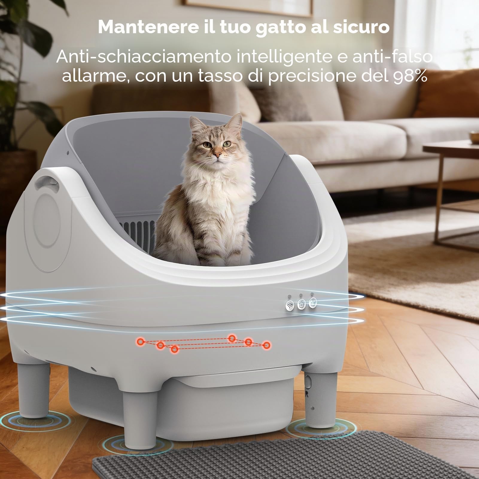 Lettiera Autopulente per Gatti con App, Lettiera Automatica Intelligente, Extra Grande Capacità, Anti-Odore, Sensori di Sicurezza, Ultra Silenziosa <35dB, Ideale per Case con Più Gatti