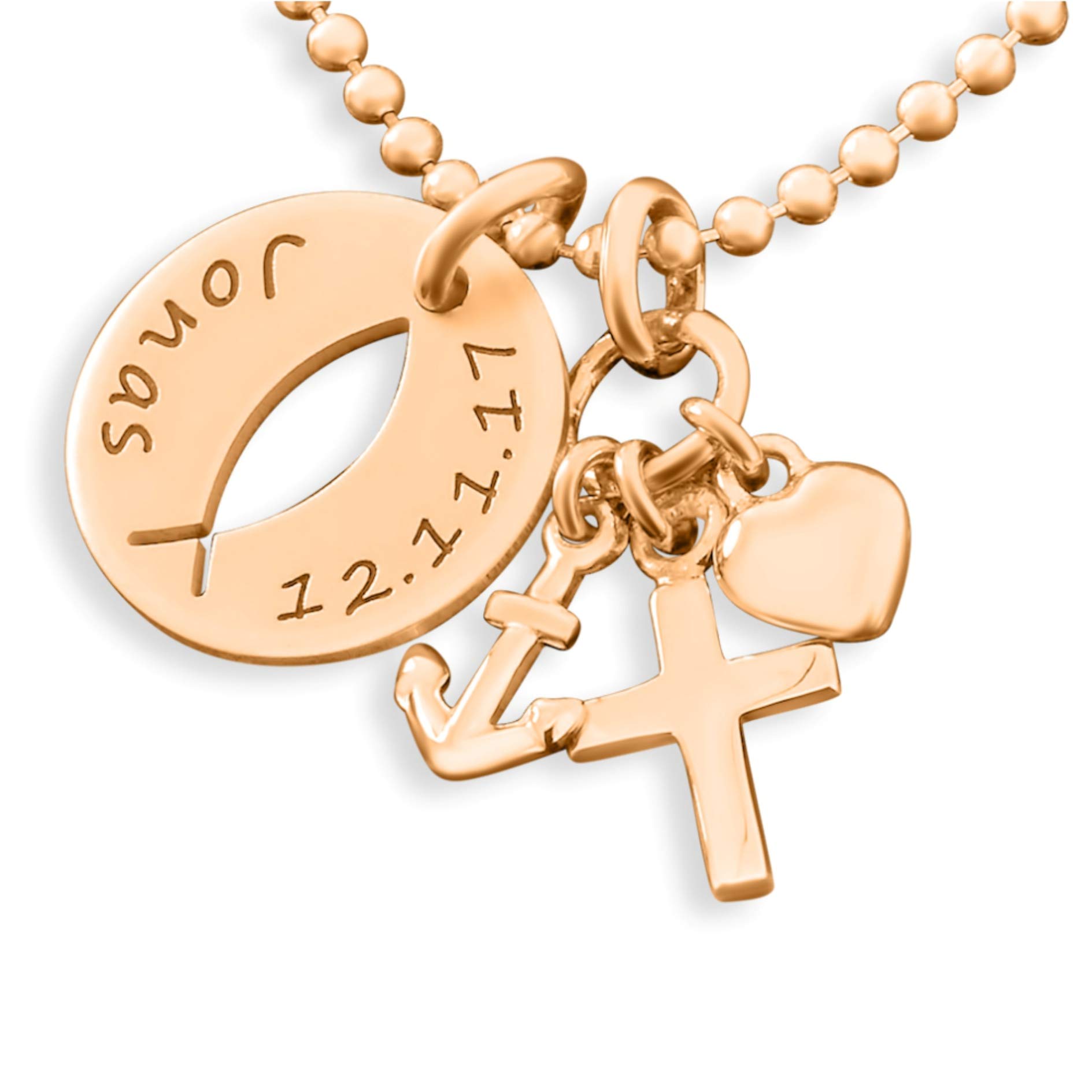 Namenskette 925 Silber Goldkette mit Gravur Taufkette Taufe Silberschmuck Taufschmuck Glaube Liebe Hoffnung Kette Ichtys rosegold Kommunion | HANDMADE IN GERMANY