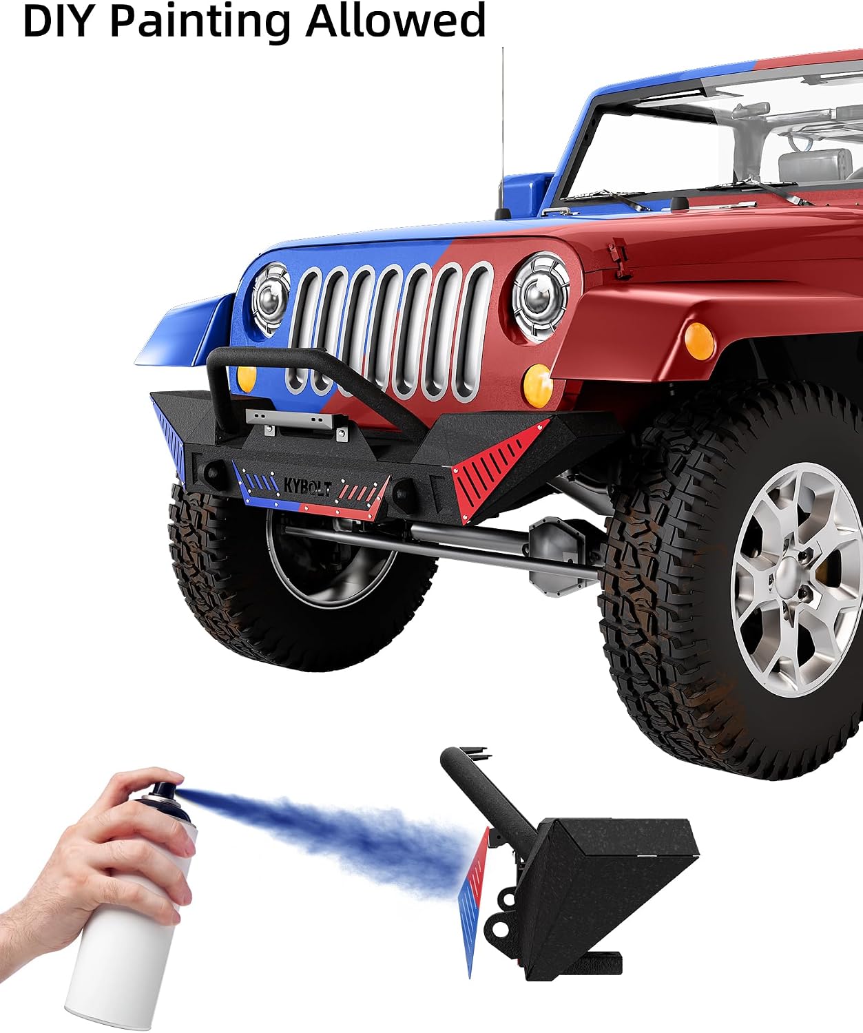 KYBOLT Front Bumper Compatible with 2007-2018 Jeep Wrangler JK & Unlimited JKU (2/4 Doors), Rock Crawler Off Road Full Width Bumper w/Winch Plate & Paintable Armor