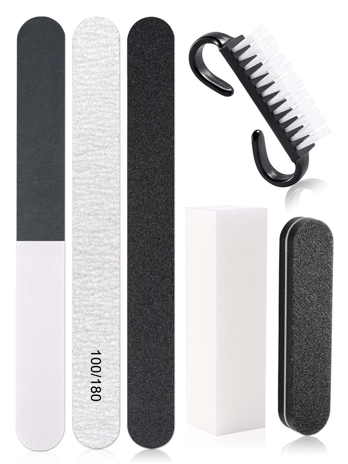 6PC Manicure Tools Kit 100 180 Grit Nail File Nail Buffer Blocks Polisher Cuticle Pusher Black Fingernail Nail