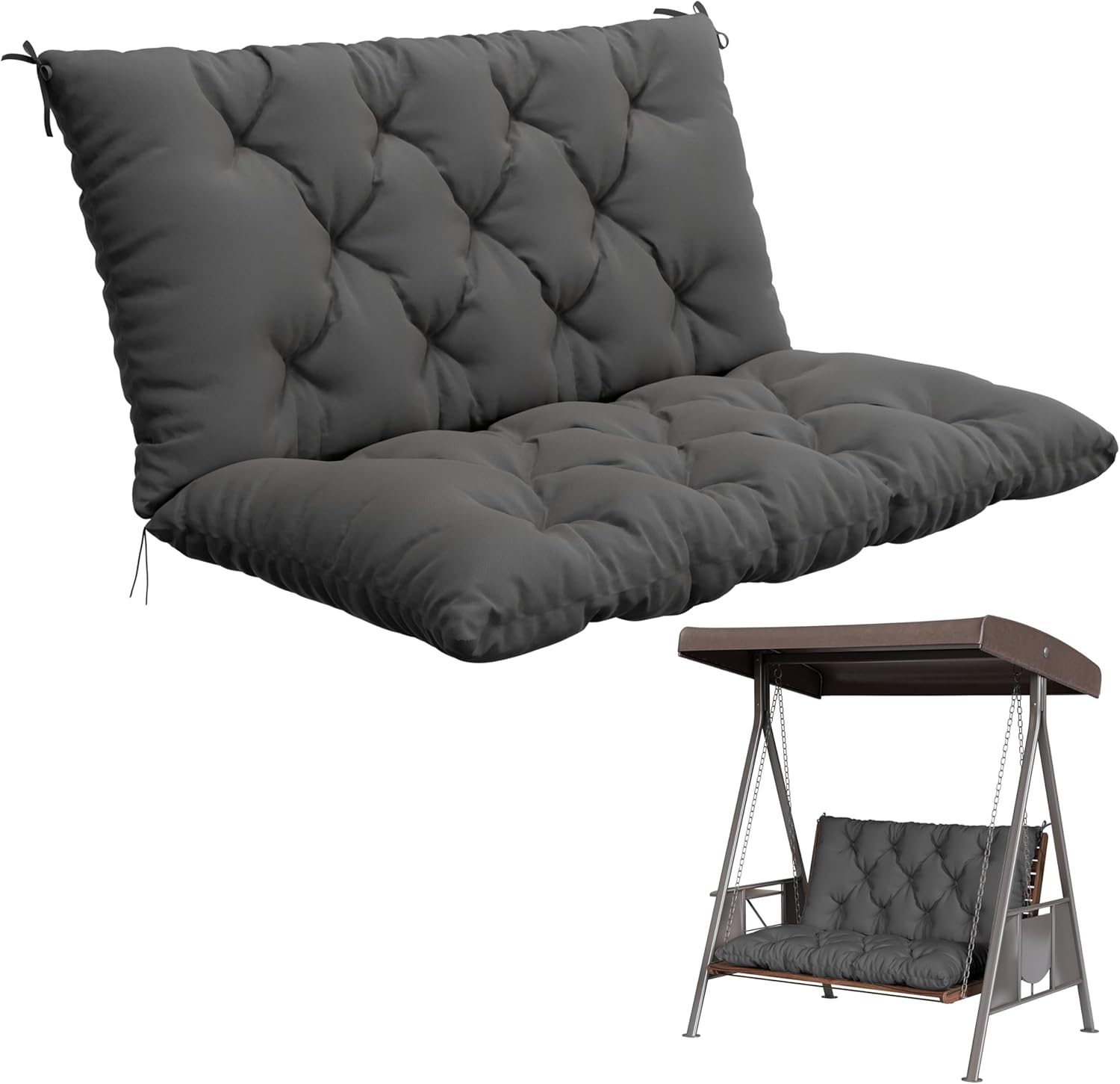 Porch Swing Cushion with Backrest,Waterproof Bench Cushion for Outdoor Furniture,2-3 Seater Replacement Thickened 5 in swing cushion,with Ties,Patio,Outdoor,Backyard and Garden (Grey,40x40 in)