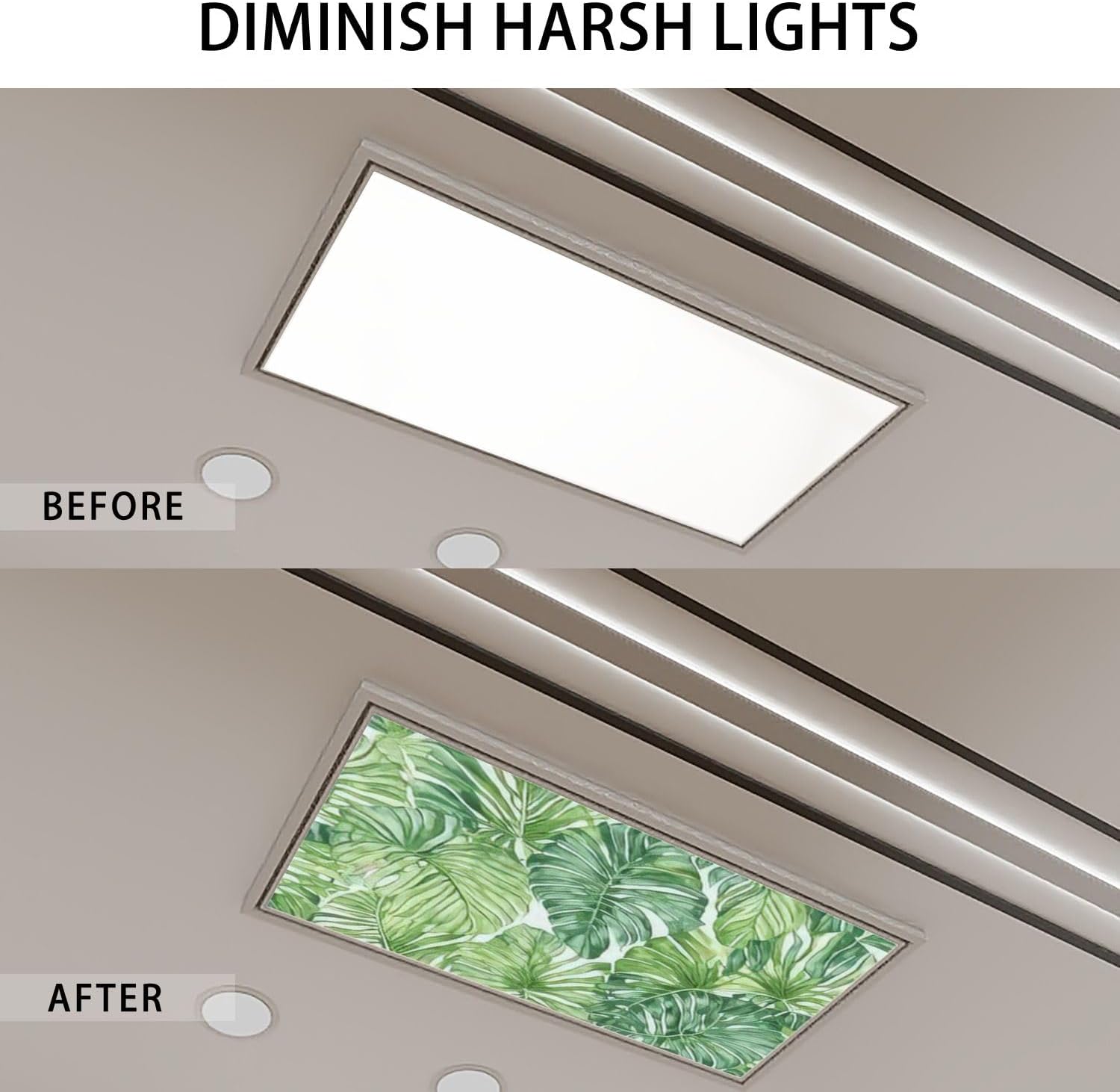 4 x 2 ft Decorative Fluorescent Light Cover for Ceiling Lights Monstera Watercolor Magnetic Fluorescent Light Fixture Covers for Classroom Office Boho Home Decor Hotel