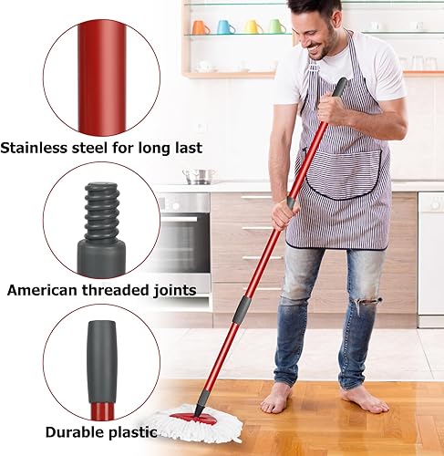 Miniatura 4 de Qulable Mango de repuesto para trapeador giratorio, mango de repuesto de 4 secciones de 30 a 58 pulgadas, mango EasyWring para limpieza de suelos