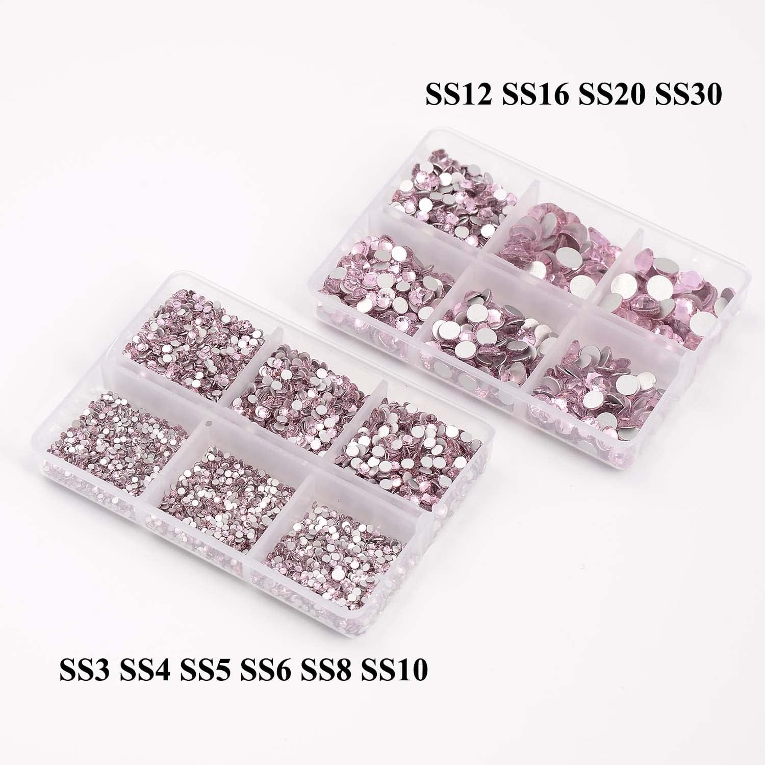 NCB 8000pcs Non Hotfix Rhinestones 10 Sizes Flatback Crystal Glass Rhinestones with Tweezers and Picking Pen for Nail Art Clothes Bags Phone Decorations Crafts DIY (022 Lt. Rose Mix SS3-SS30)