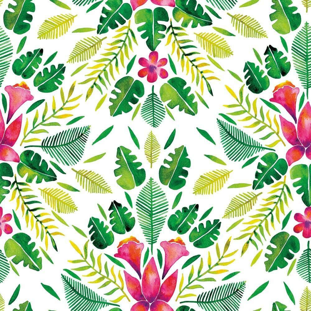 RoomMates RMK11390RL Cat Coquillette Green and Pink Tropical Peel and Stick Wallpaper