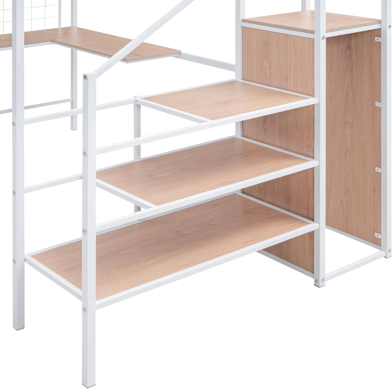Bellemave Full Size Loft Bed with Desk and Wardrobe and Storage Stairs, Loft Beds for Adults, Kids, Teens Metal, White
