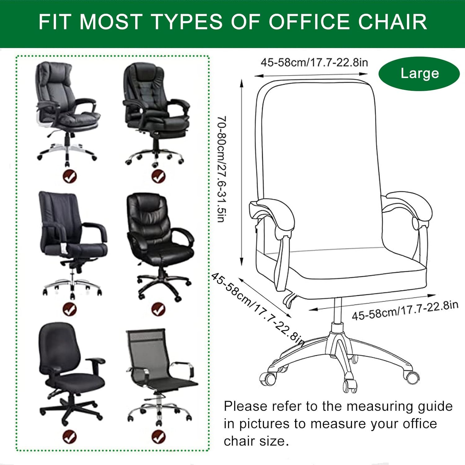 CRFATOP Office Chair Covers Stretchable Desk Chair Cover with Zipper Universal Rotating Computer Chair Cover Washable Office Chair Seat Cover Armchair Cover Slipcovers for Desk Computer Chair,L,08