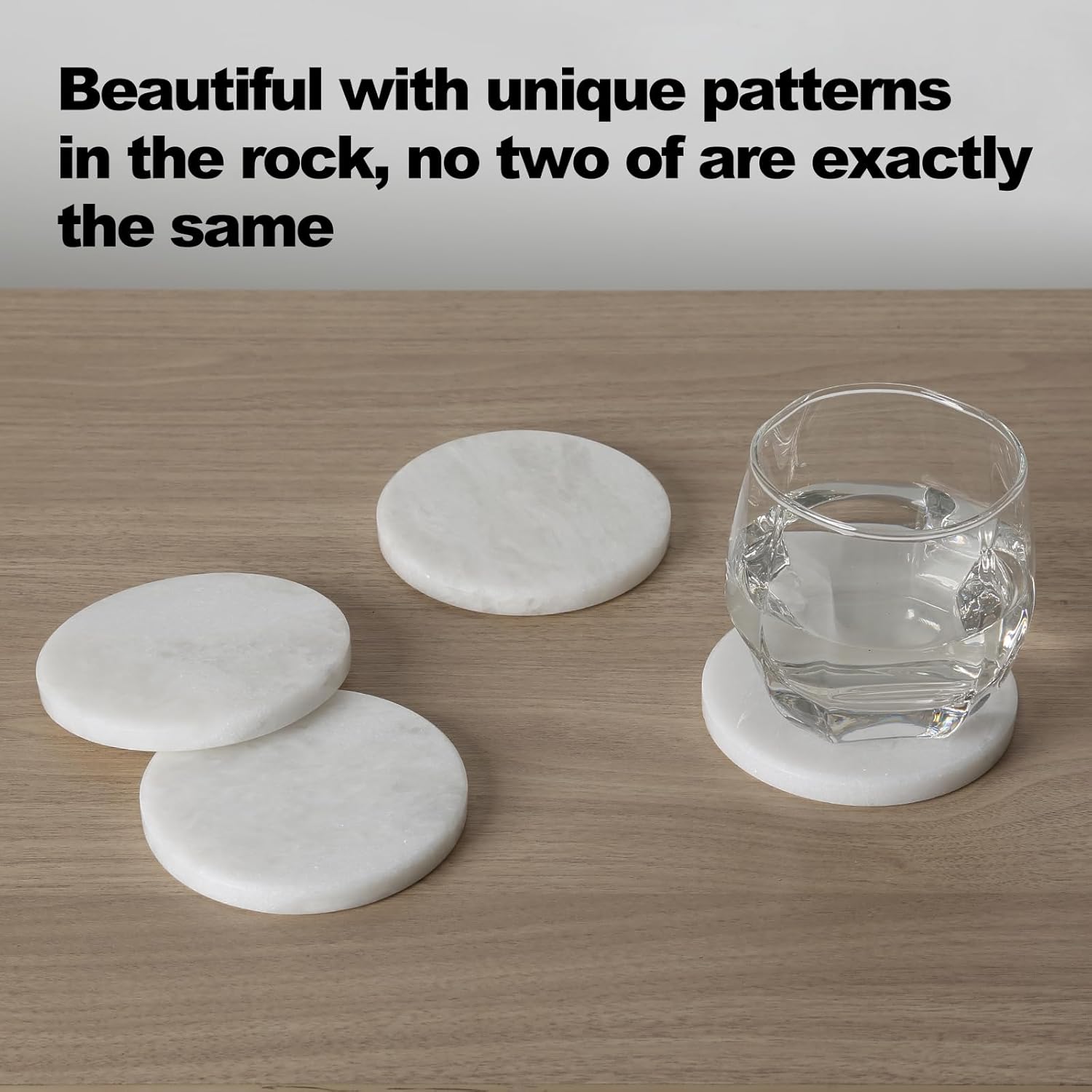 BCS Marble Coasters Set of 6 - Premium White Stone Coasters for Drinks with Holder - Cup Mats for Coffee, Tea, Beer, Wine - Elegant Table Decor for Home, Office, Dining