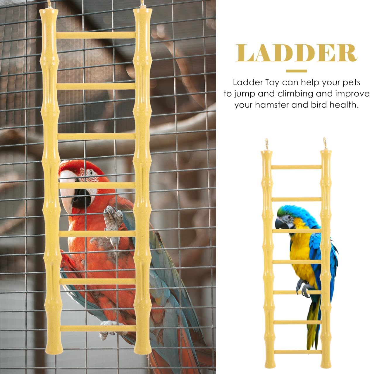 Yardwe Hanging Bird Ladder Toy for Parrots Hamsters Climbing Toy for Bird Cages Promotes Play Exercise Dimensions for Parakeets Pets