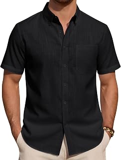 J.VER Leinenhemd Herren Kurzarm Hemd Sommer Freizeithemden Herren Casual Beach Shirts Regular Fit Männer Leinen Hemd Button Down Basic Men Shirts mit Brusttasche
