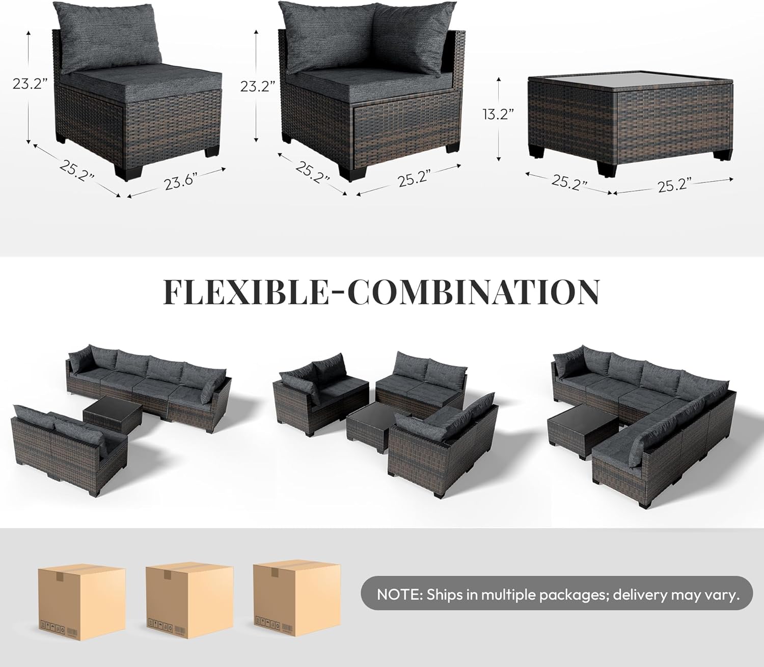 7 Piece Patio Furniture Set, All-Weather Water-Resistant Wicker Rattan Sectional Sofa, Modular Outdoor Conversation Set for Backyard, Garden, Poolside, Balcony
