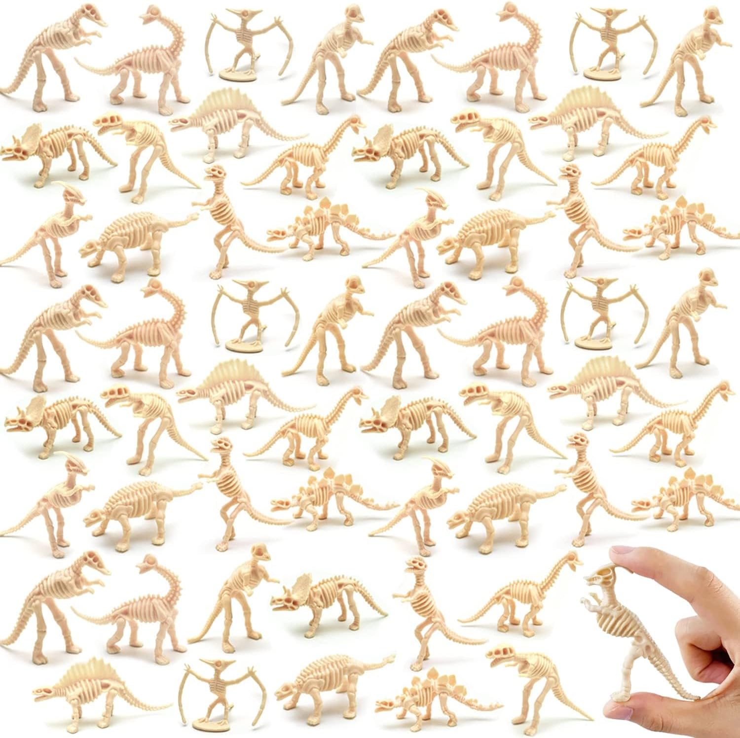 60 Pack Dinosaur Fossil Skeletons,Plastic Figures Dino Bones | Dinosaur Skeleton Toys for Dino Sand Dig,Science Play,Party Favor,12 Styles