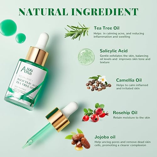 Miniatura 3 de ANAI RUI Aceite facial para acné, aceite de árbol de té con ácido salicílico, aceite de piel propensa al acné, alivia el acné, alivio del