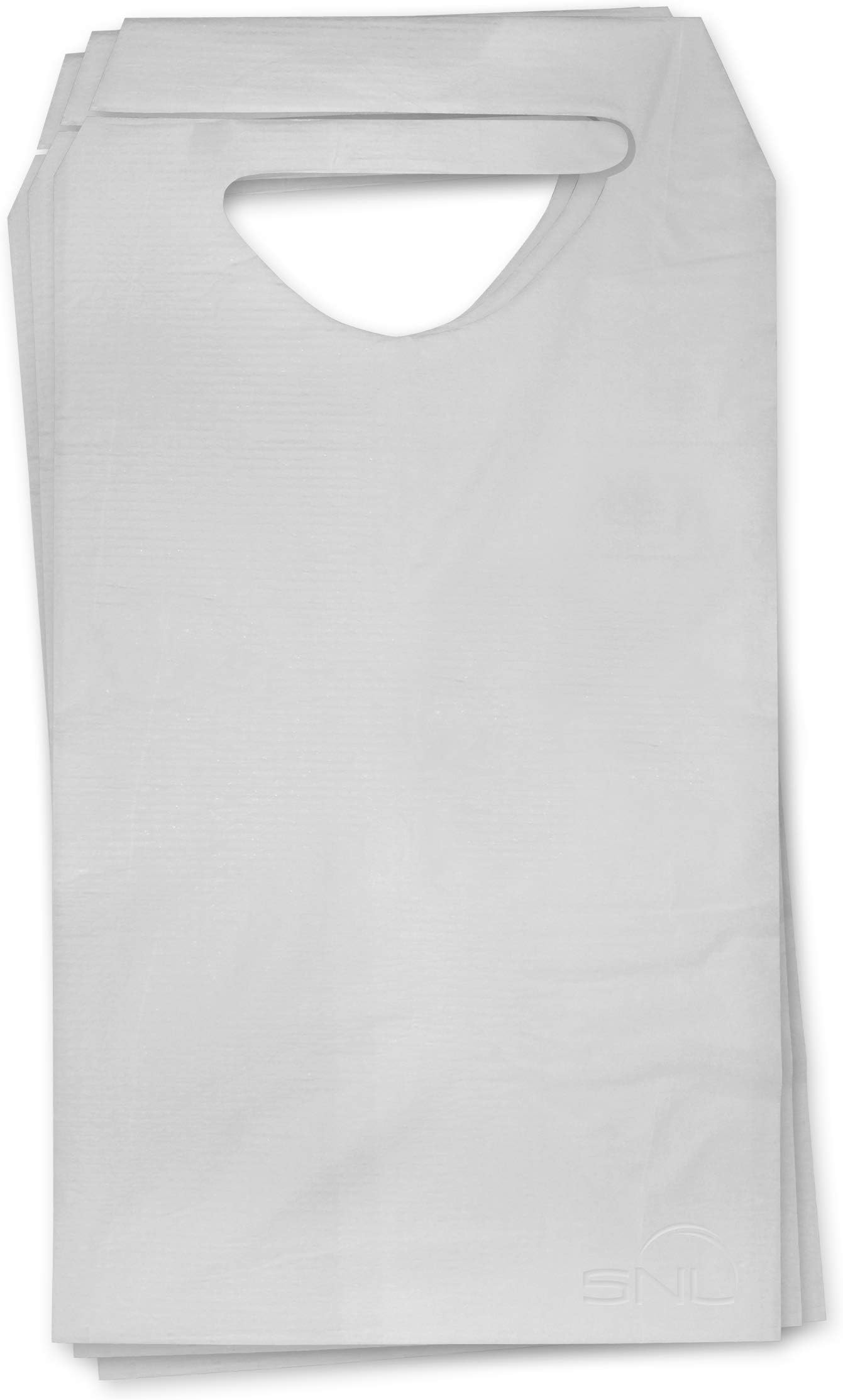 SNL Quality Disposable Adult Poly-Lined Bibs - 16" X 28" - Tie-Back (Pack of 100)