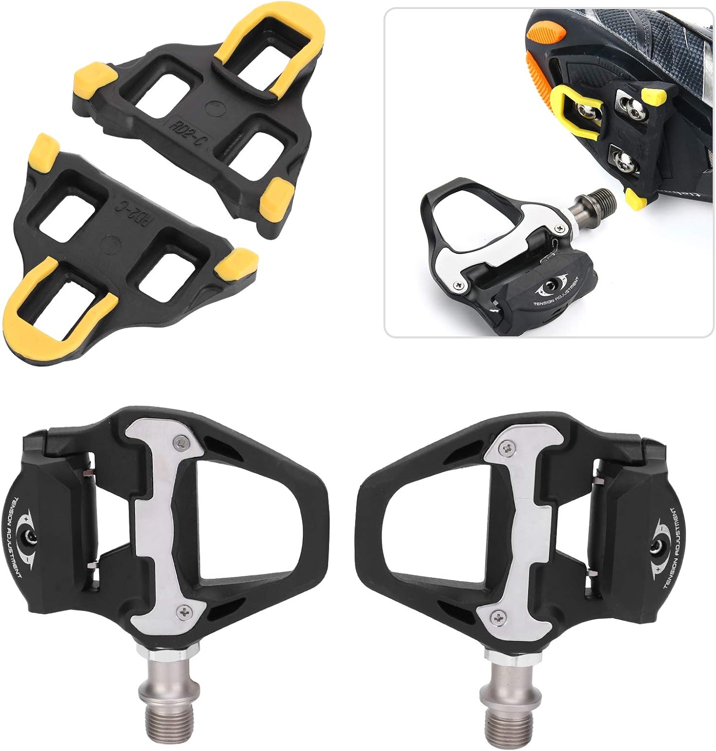 Bike Pedals Road, Aluminum Alloy Pedals Cleats Set, Self Locking Cycling Pedals for Repair