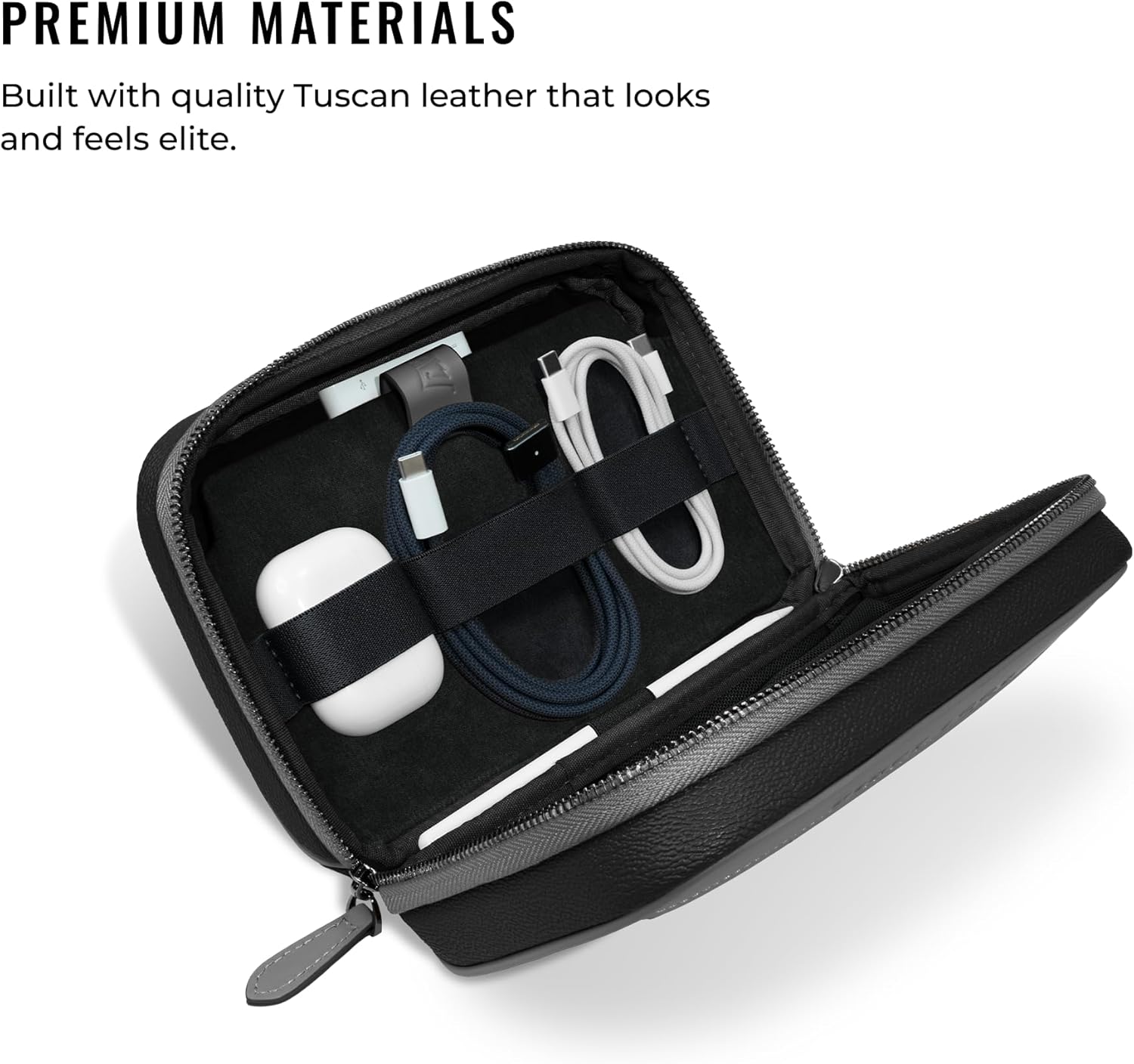 Kings Loot Tech Bag | Handcrafted Full-Grain Leather Electronics Organizer | Innovative Flat-Lay Design | Expertly Designed Storage Compartments | Slim & Compact (Moonlit Onyx)