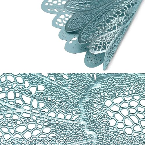 Miniatura 7 de Candumy Juego de 6 manteles individuales redondos azules de 15 pulgadas para mesa de comedor, tapetes metálicos de vinilo huecos con flores,