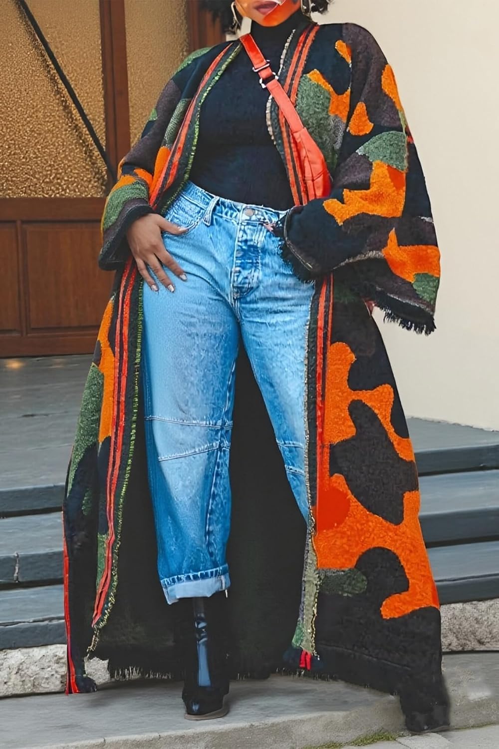 Seltaon Camo Long Cardigan Sweaters for Women Open Front Fall Knit Camouflage Cardigans Sweater Coat Outwear Plus Size Trendy - Image 2