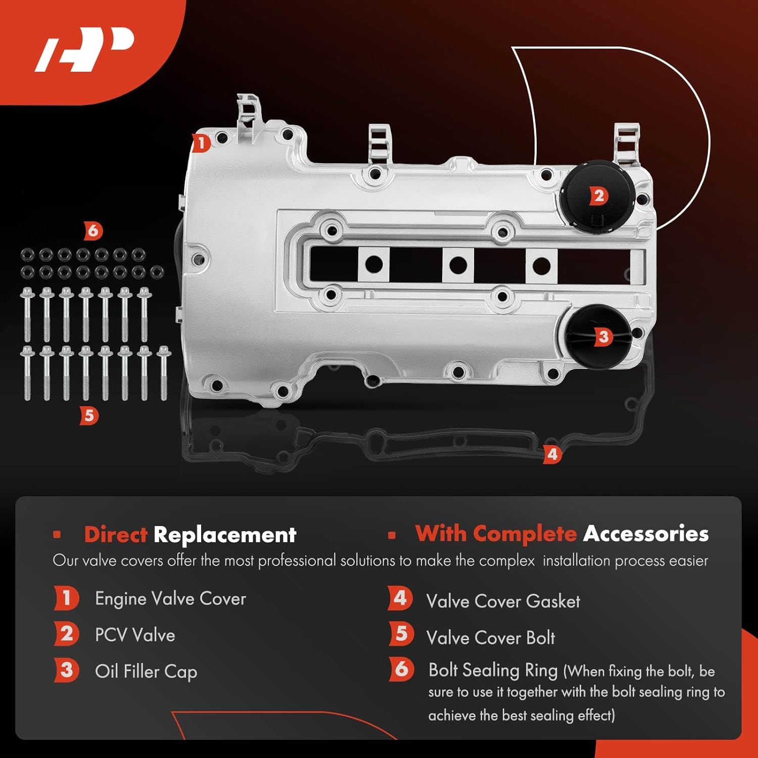 A-Premium Upgraded Aluminum Engine Valve Cover with Gasket, Bolts and Oil Filler Cap Compatible with Chevrolet Cruze 2011-2016, Sonic 2012-2020, Trax, Volt, Cruze Limited & Buick Encore & Cadillac ELR
