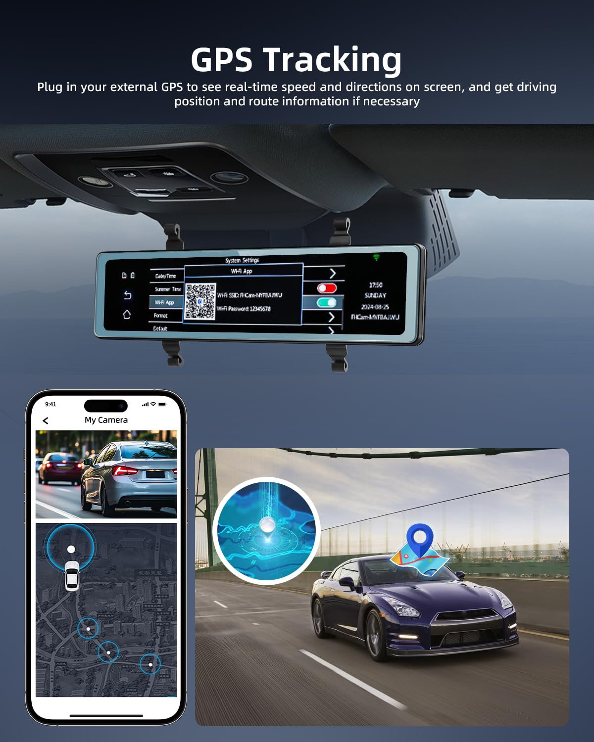 NHOPEEW 4K Mirror Dash Cam con doppia telecamera - Touchscreen da 11,26 pollici - ADAS BSD G-Sensor Registrazione in loop Visione notturna Tracciamento GPS Monitoraggio parcheggio 24 ore su 24