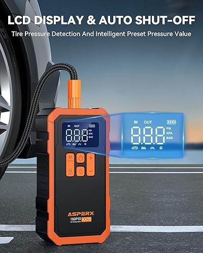 Miniatura 4 de Inflador de neumáticos, compresor de aire portátil de 160 PSI y 10000 mAh con funda de transporte, pantalla LCD y luz LED, inflado rápido 3 veces