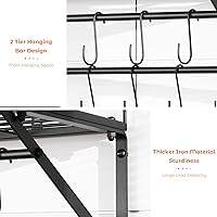Vista 4 de OROPY 31 Inch Wall Mounted Pot Rack Storage Shelf with 2 Tier Hanging Rails 14 S Hooks included, Ideal for Pans, Utensils, Cookware - Black
