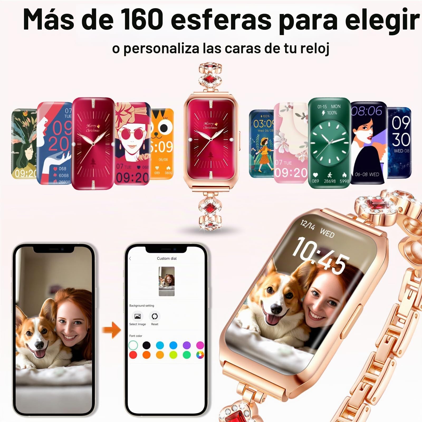 Reloj Inteligente Mujer, 1.47" Smartwatch Mujer Deportivos IP68 Impermeable Relojes Monitor de Ritmo/Sueño/SpO2 Podómetro para Android iOS