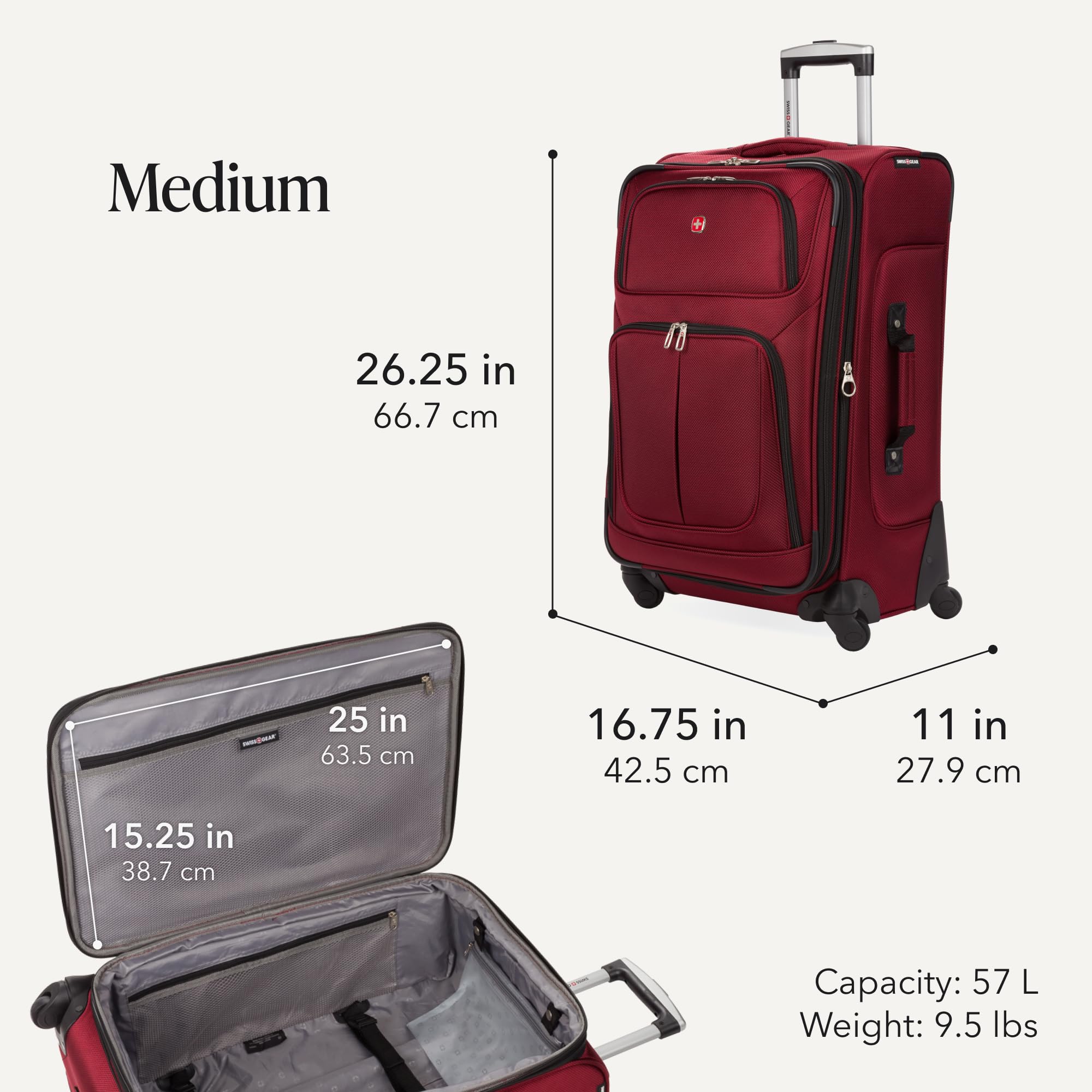 SwissGear Sion Softside Expandable Roller Luggage, Burgundy, 3-Piece Set (21/25/29) view 3